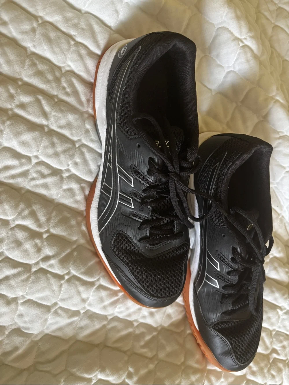 Asics Black Athletic Shoes with Orange Outsoles